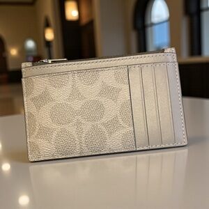 Coach Silver Zip Card Holder NWOT